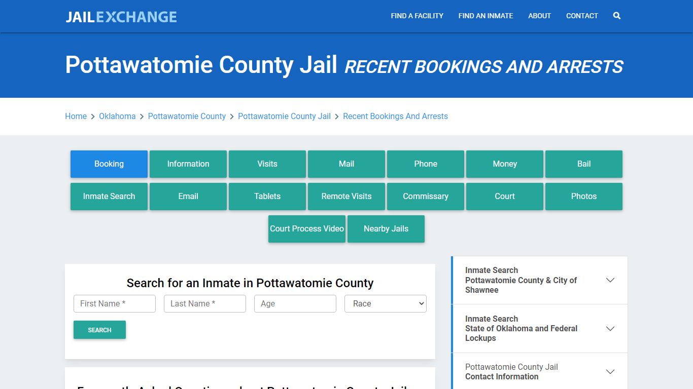 Pottawatomie County Jail OK Recent Arrests and Bookings